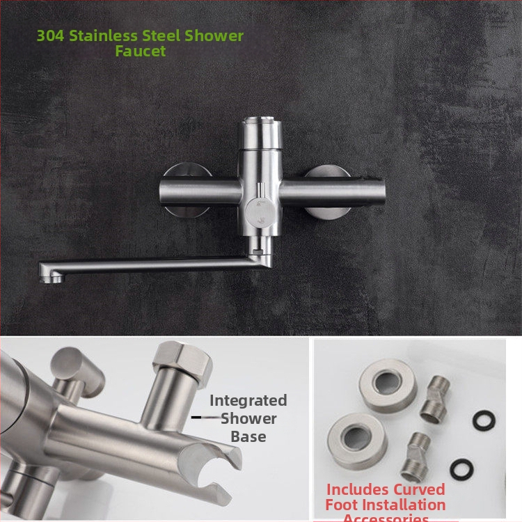 Háromkimenetes falra szerelt fürdőszobai csaptelep, 304 rozsdamentes acélból, duális meleg/hideg szabályozás, működési hőmérséklet 0–100°C