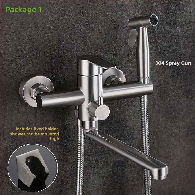 Háromkimenetes falra szerelt fürdőszobai csaptelep, 304 rozsdamentes acélból, duális meleg/hideg szabályozás, működési hőmérséklet 0–100°C