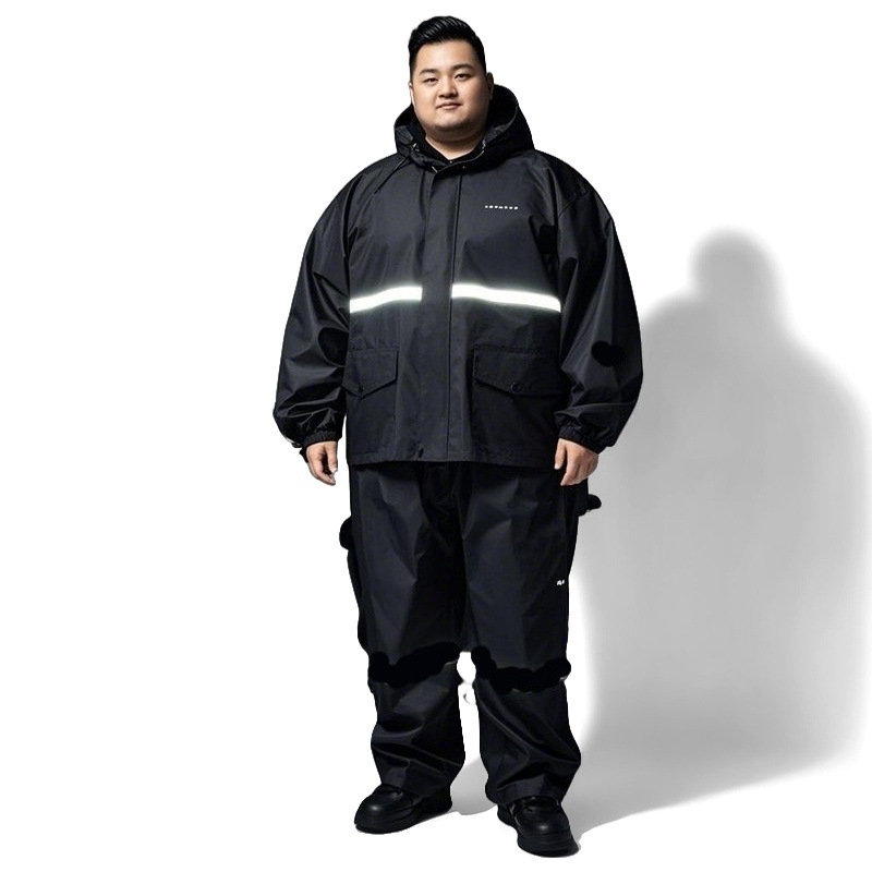 Split tip kabanica i hlače za kišu, svestran dizajn; Tkanina: Chunya spinning; Debljina tkanine: 23 mm; Vodootporni sloj: PVC ljepilo; Ispis logotipa: moguć