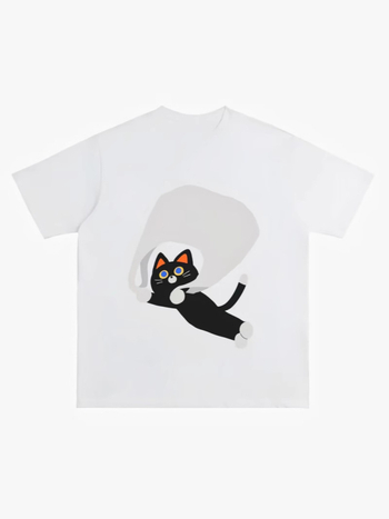 Parachute Cat majica – crtani uzorak, 100% pamuk, labav kroj, okrugli izrez