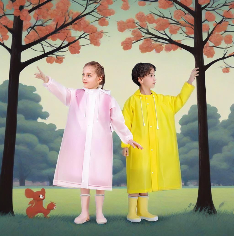 Gyerekeknek szóló EVA esőponcho, vastag, egy darabból álló kivitel, logónyomással, vízálló