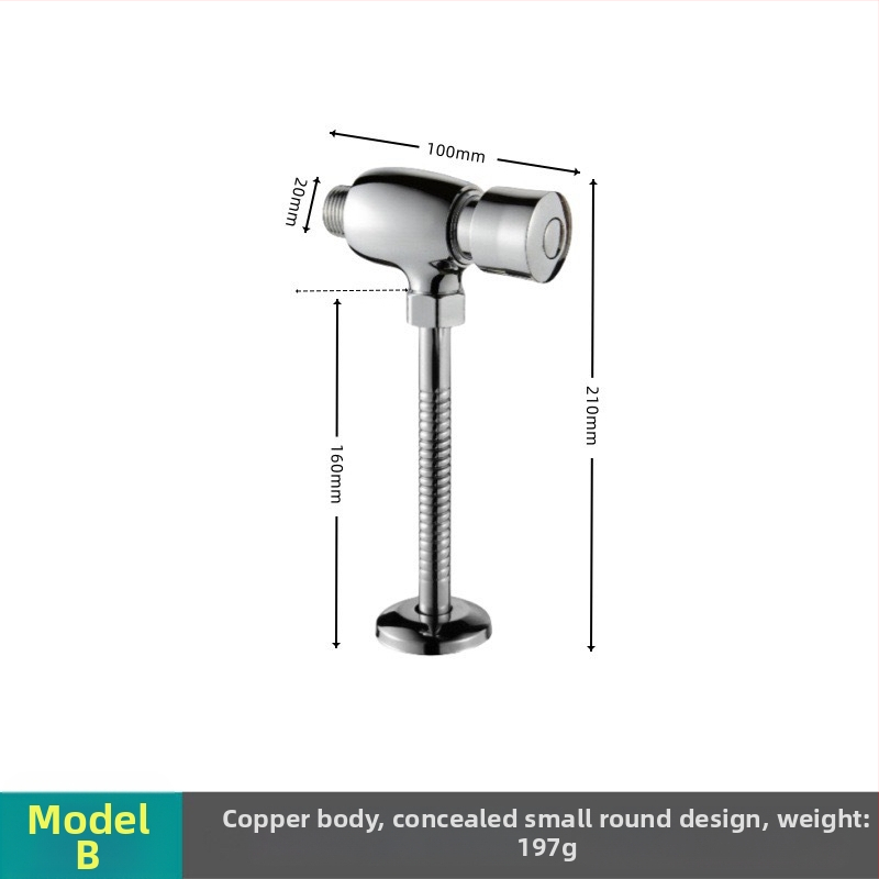 Pedálový splachovací ventil, meďná zliatina, povrchová/skrytá montáž, 1 palcový výstup, tlak vody 0,1–0,6 MPa, čas splachovania 3–6 s