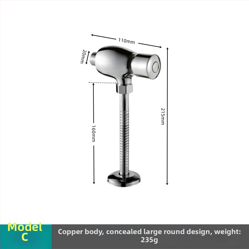 Pedálový splachovací ventil, meďná zliatina, povrchová/skrytá montáž, 1 palcový výstup, tlak vody 0,1–0,6 MPa, čas splachovania 3–6 s