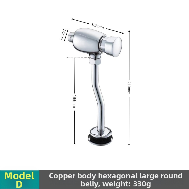 Pedálový splachovací ventil, meďná zliatina, povrchová/skrytá montáž, 1 palcový výstup, tlak vody 0,1–0,6 MPa, čas splachovania 3–6 s