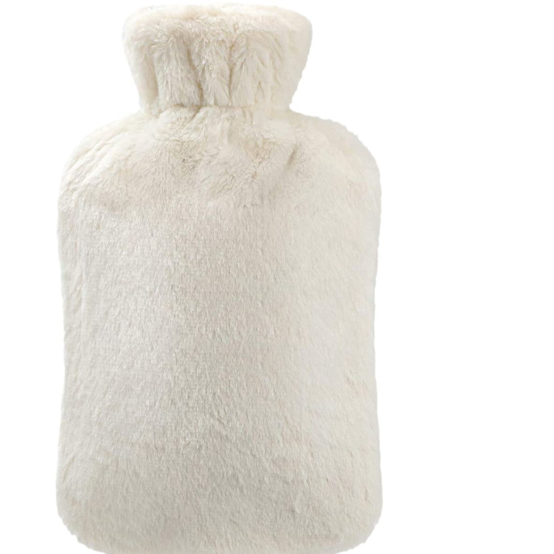 2 L-es vízmelegítő palack, négyszögletes formájú, természetes gumi + plüss, kéz- és lábmelegítő, levehető és mosható