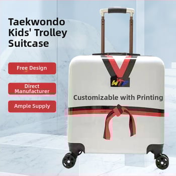 Taekwondo mintázatú kézipoggyász, cipzár, ABS külső, univerzális kerekek, jelszavas zár