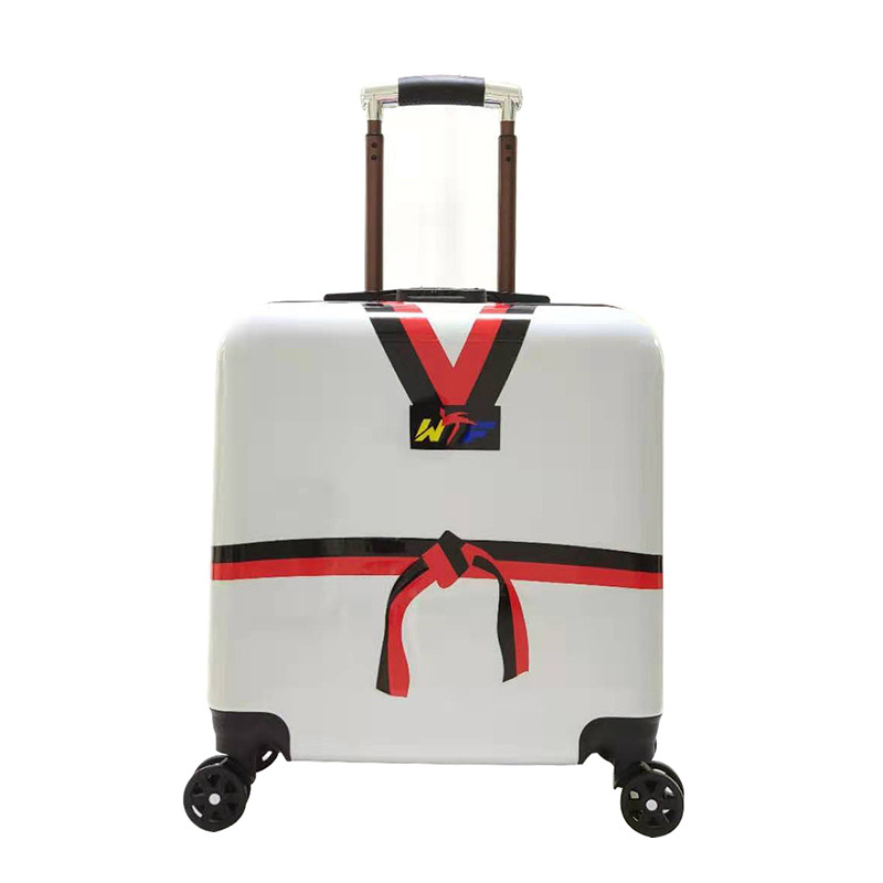 Taekwondo mintázatú kézipoggyász, cipzár, ABS külső, univerzális kerekek, jelszavas zár