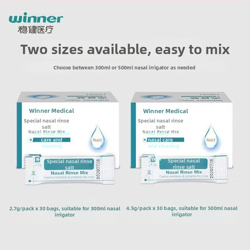 Pevný nosový irigátor s objemom 300 ml a soľou na nosové výplachy 2.7 g