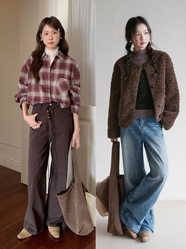 Traperice ravnog kroja, Korejskog stila, visokim strukom, 95% pamuk + 5% poliester, jesen 2025