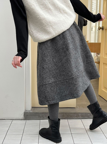 Ženska vunena suknja od vune i poliester, visokim pojasom, A-linija, srednja dužina, zimska kolekcija 2025