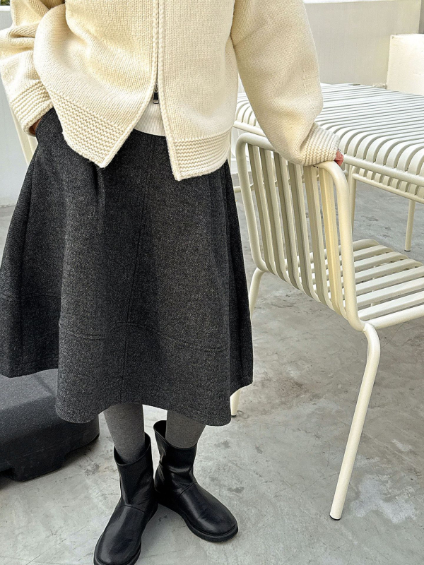 Ženska vunena suknja od vune i poliester, visokim pojasom, A-linija, srednja dužina, zimska kolekcija 2025