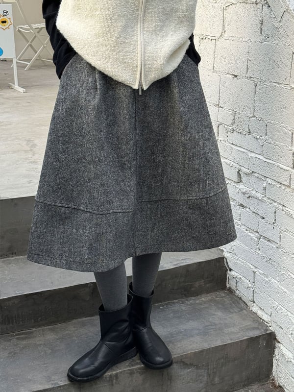 Ženska vunena suknja od vune i poliester, visokim pojasom, A-linija, srednja dužina, zimska kolekcija 2025