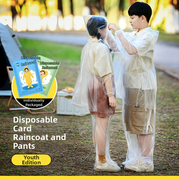 Poncho de unică folosință pentru drumeții, cu țesătură din plastic, pentru o singură persoană, potrivit pentru adulți și copii, ambalat în pungă