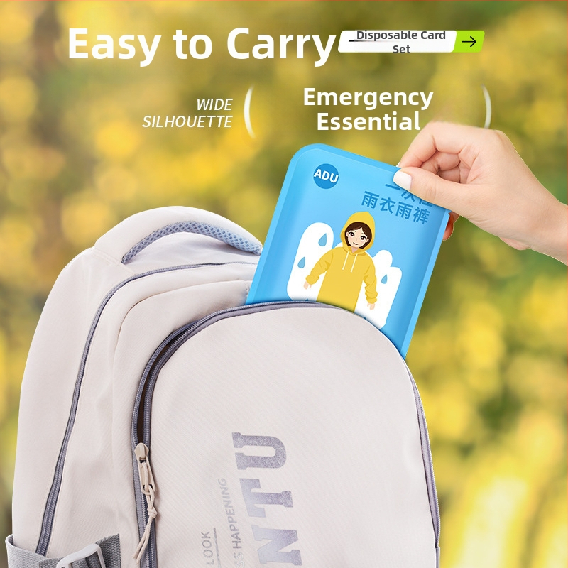 Poncho de unică folosință pentru drumeții, cu țesătură din plastic, pentru o singură persoană, potrivit pentru adulți și copii, ambalat în pungă