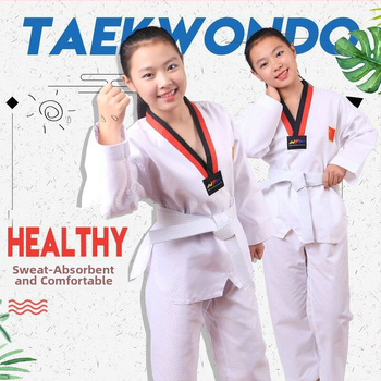 Taekwondo uniforma za odrasle i djecu – veliki mrežasti uzorak, tkanina od pamuk-blend 50% pamuk, podstava od pamuka 50% – za natjecanja i treninge