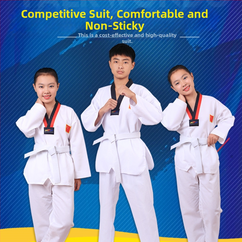 Taekwondo uniforma za odrasle i djecu – veliki mrežasti uzorak, tkanina od pamuk-blend 50% pamuk, podstava od pamuka 50% – za natjecanja i treninge