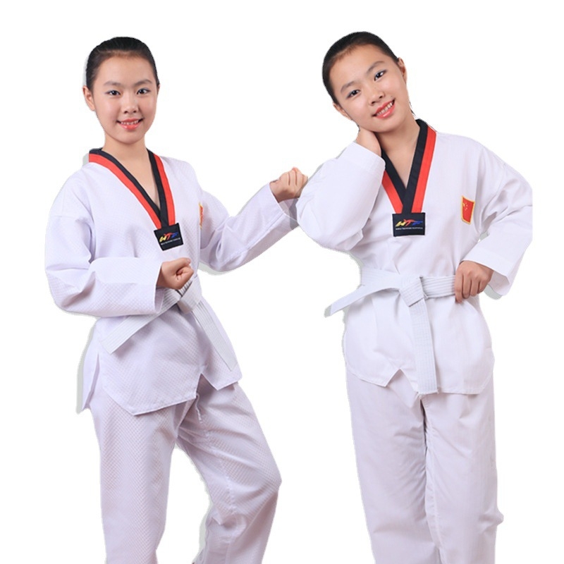 Taekwondo uniforma za odrasle i djecu – veliki mrežasti uzorak, tkanina od pamuk-blend 50% pamuk, podstava od pamuka 50% – za natjecanja i treninge