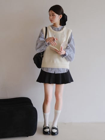 Nylon mellény, color-block mintázat, kerek nyakú, japán-koreai laza stílus