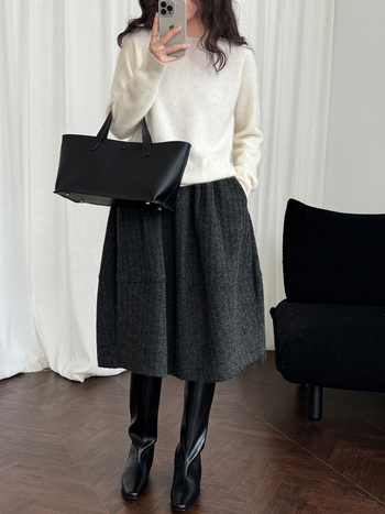 Suknja od vunenog blendinga, A-linija plise, srednje duljine, mikroelastična, zimska kolekcija 2025