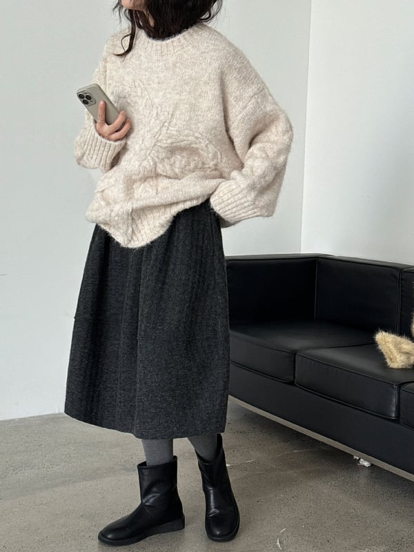 Suknja od vunenog blendinga, A-linija plise, srednje duljine, mikroelastična, zimska kolekcija 2025