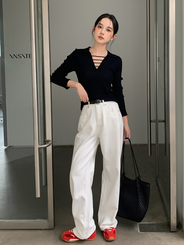 Ženske traperice visokog struka, ravni kroj, denim, 95% pamuk, zip