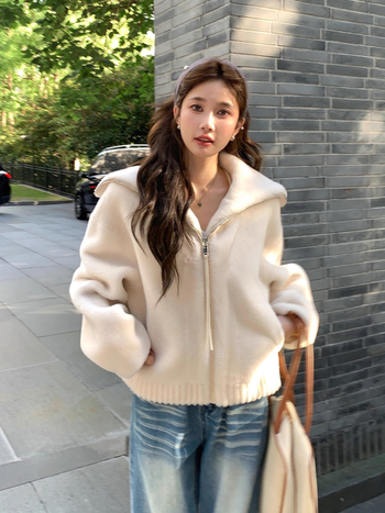 Γυναικείο μπουφάν γούνας από μαλλί Merino, περιεκτικότητα σε μαλλί 95%+, ύφασμα μαλλιού, μακριά μανίκια