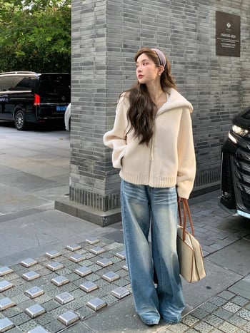 Γυναικείο μπουφάν γούνας από μαλλί Merino, περιεκτικότητα σε μαλλί 95%+, ύφασμα μαλλιού, μακριά μανίκια