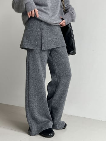 Γυναικεία παντελόνια φαρδιάς γραμμής, κορεατικού στυλ, με υψηλή μέση, χειμερινή έκδοση 2025, ύφασμα βαμβάκι-μαλλί-πολυεστέρας