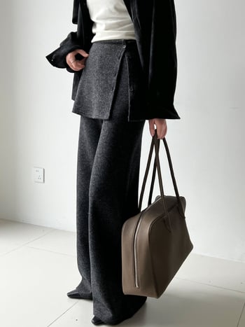 Γυναικεία παντελόνια φαρδιάς γραμμής, κορεατικού στυλ, με υψηλή μέση, χειμερινή έκδοση 2025, ύφασμα βαμβάκι-μαλλί-πολυεστέρας