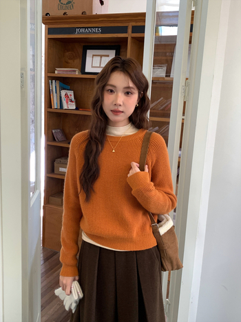 Γυναικείος πουλόβερ με κουκούλα από μαλλί-μίγμα, στρογγυλός λαιμός, μακριά μανίκια, καθημερινό μινιμαλιστικό στυλ