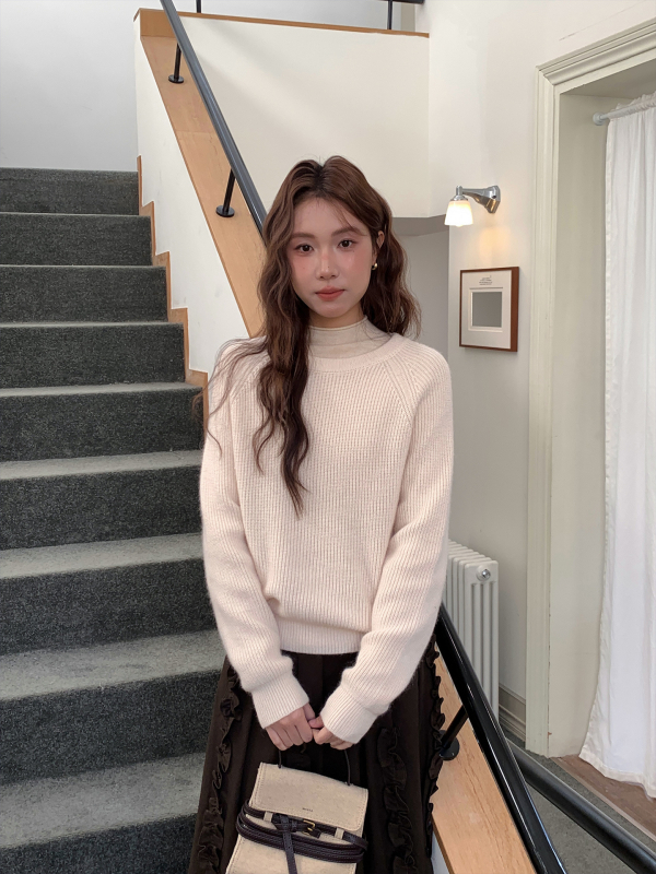 Γυναικείος πουλόβερ με κουκούλα από μαλλί-μίγμα, στρογγυλός λαιμός, μακριά μανίκια, καθημερινό μινιμαλιστικό στυλ