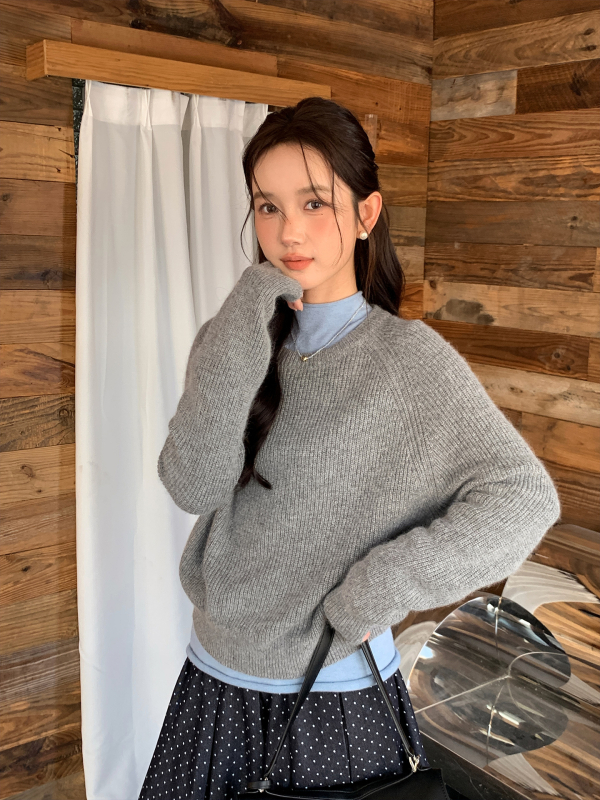 Γυναικείος πουλόβερ με κουκούλα από μαλλί-μίγμα, στρογγυλός λαιμός, μακριά μανίκια, καθημερινό μινιμαλιστικό στυλ