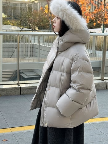 Γυναικείο μπουφάν με κουκούλα, γέμισμα από λευκό πούπουλο πάπιας, περιεκτικότητα πούπουλου 91-95%, πλήρωση 201-300 g, πολυεστέρας