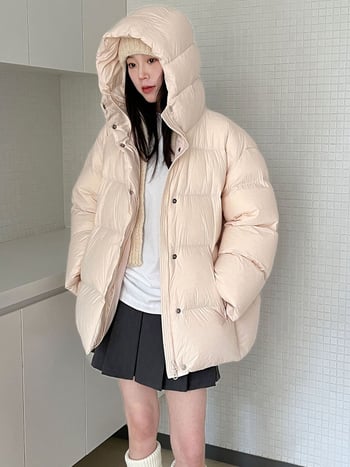 Γυναικείο μπουφάν με κουκούλα, γέμισμα από λευκό πούπουλο πάπιας, περιεκτικότητα πούπουλου 91-95%, πλήρωση 201-300 g, πολυεστέρας