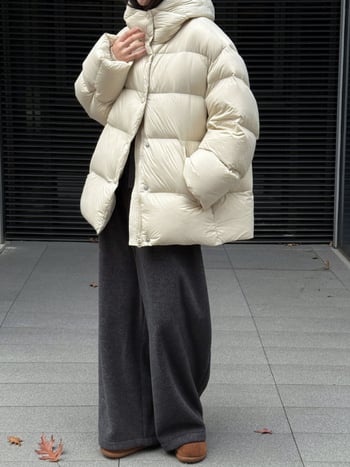 Γυναικείο μπουφάν με κουκούλα, γέμισμα από λευκό πούπουλο πάπιας, περιεκτικότητα πούπουλου 91-95%, πλήρωση 201-300 g, πολυεστέρας