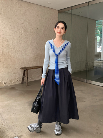 Suknja u obliku kišobrana, srednja duljina, visoki struk, elegantan korejsko-japanski ležerni stil, tkanina obrađena toplinskom obradom