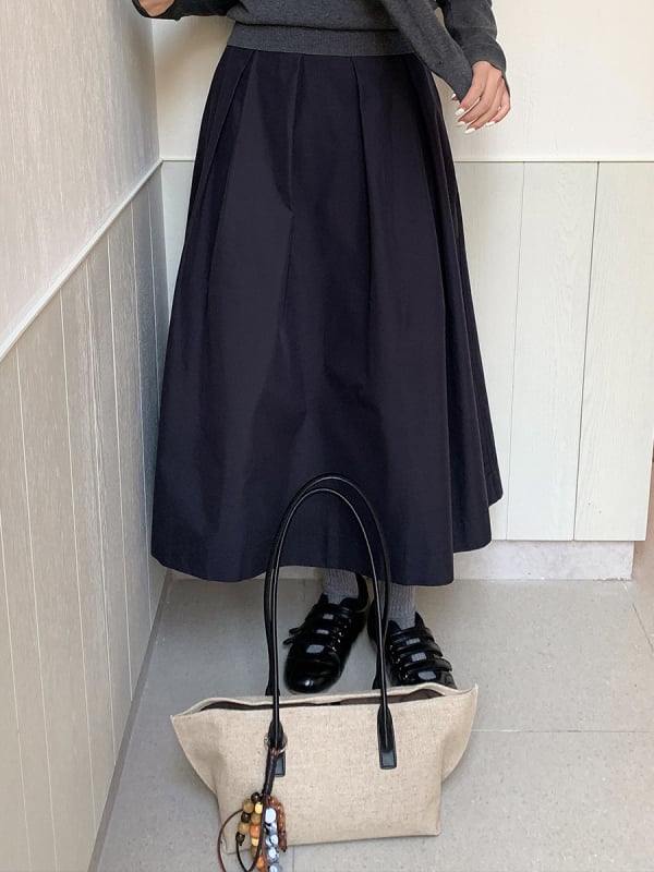 Suknja u obliku kišobrana, srednja duljina, visoki struk, elegantan korejsko-japanski ležerni stil, tkanina obrađena toplinskom obradom