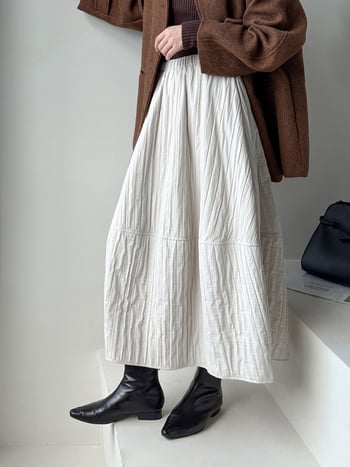 Puhasta duga suknja s visokim strukom, minimalističko-retro stil (poliesterska tkanina; bojenje; jesen 2025; japansko-korejski stil za slobodno vrijeme; mikroelastičnost)