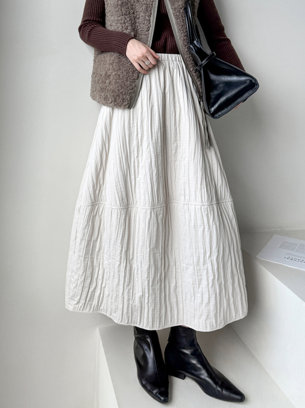 Puhasta duga suknja s visokim strukom, minimalističko-retro stil (poliesterska tkanina; bojenje; jesen 2025; japansko-korejski stil za slobodno vrijeme; mikroelastičnost)