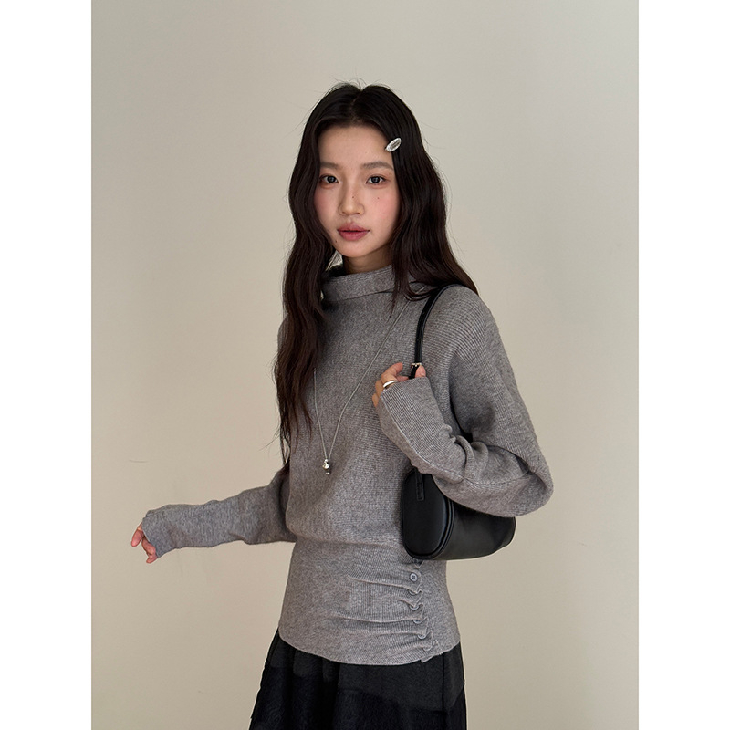 Apxivi ακρυλικό πλεκτό πουλόβερ με κουκούλα, ημι-υψηλός λαιμός, μεσαίου πάχους, στυλ Κορεάτικο/Ιαπωνικό για γυναίκες