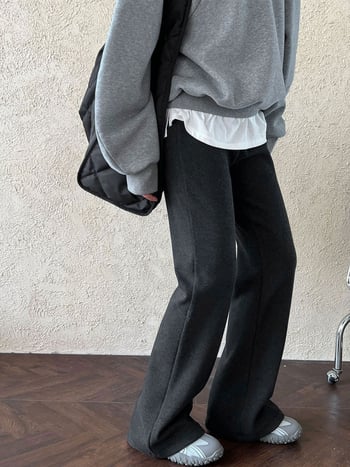 Γυναικείες casual παντελόνες με καμπανάκια, κορεατικού στυλ, ψηλή μέση, μήκος μέχρι το πάτωμα, βισκόζη, παχιά (υλικό: βισκόζη; στυλ: κορεατικό; μέση: ψηλή; μήκος: μέχρι πάτωμα; πάχος: παχιά)