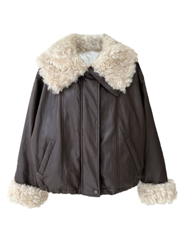 Μπουφάν Down με PU ύφασμα, πλήρωση από λευκά πάπια πούπουλα 86–90%, γιακάς τύπου πέτο με ψεύτικη γούνα, φερμουάρ