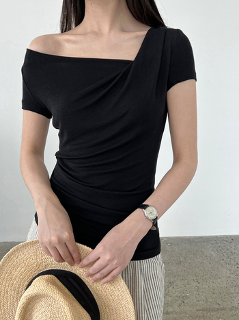 Ženska majica od Tencel-vuna mješavine, francuski stil, Windsor ovratnik, kratki rukavi, uski kroj, detalj collage šivanja