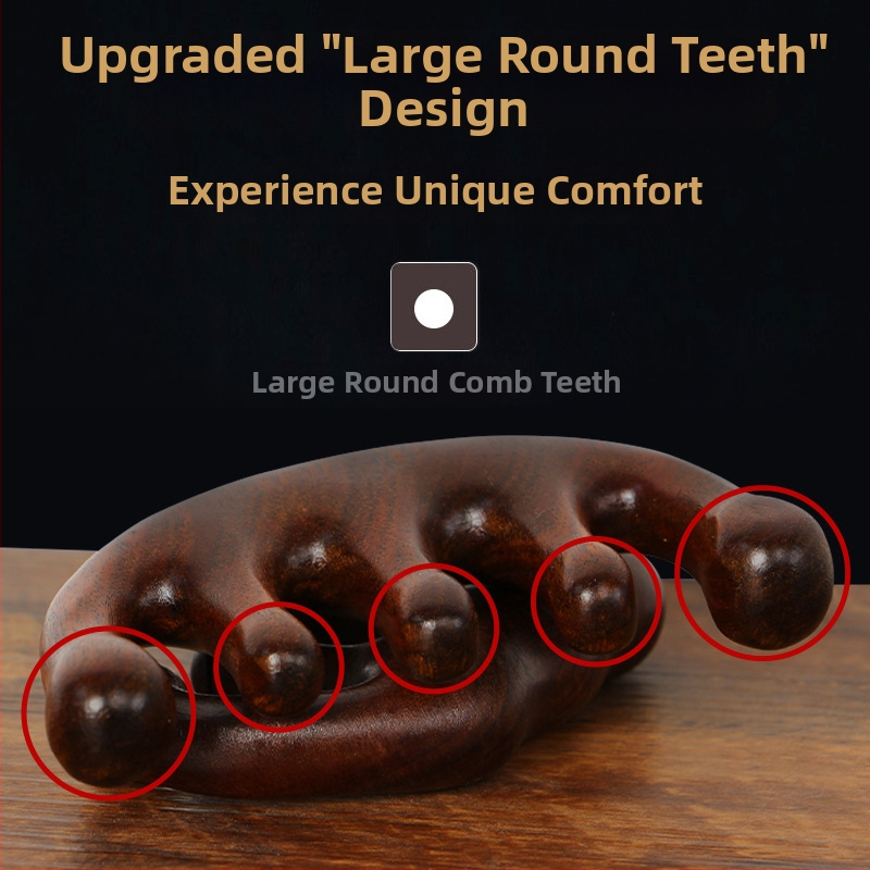 Drevený hrebeň na masáž pokožky hlavy s okrúhlou hlavou a širokými zubami, japonský štýl