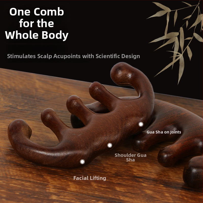 Drevený hrebeň na masáž pokožky hlavy s okrúhlou hlavou a širokými zubami, japonský štýl