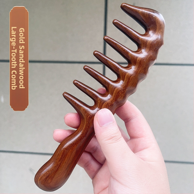 Drevený hrebeň na masáž pokožky hlavy s okrúhlou hlavou a širokými zubami, japonský štýl