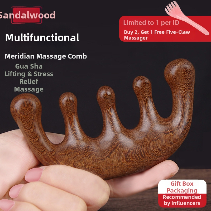 Drevený hrebeň na masáž pokožky hlavy s okrúhlou hlavou a širokými zubami, japonský štýl