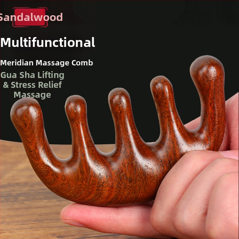 Drevený hrebeň na masáž pokožky hlavy s okrúhlou hlavou a širokými zubami, japonský štýl