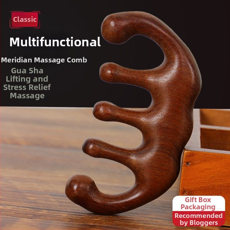 Drevený hrebeň na masáž pokožky hlavy s okrúhlou hlavou a širokými zubami, japonský štýl