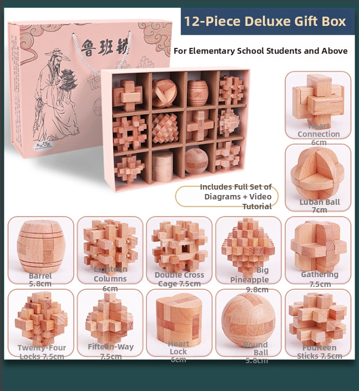 Fából készült Kong Ming Lock Lu Ban Lock készlet 4–6 éves gyermekek számára